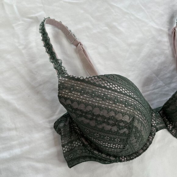 Victorias Secret Green Lace Lined Demi Lightly Padded Underwire Bra Size 36C - Picture 3 of 11